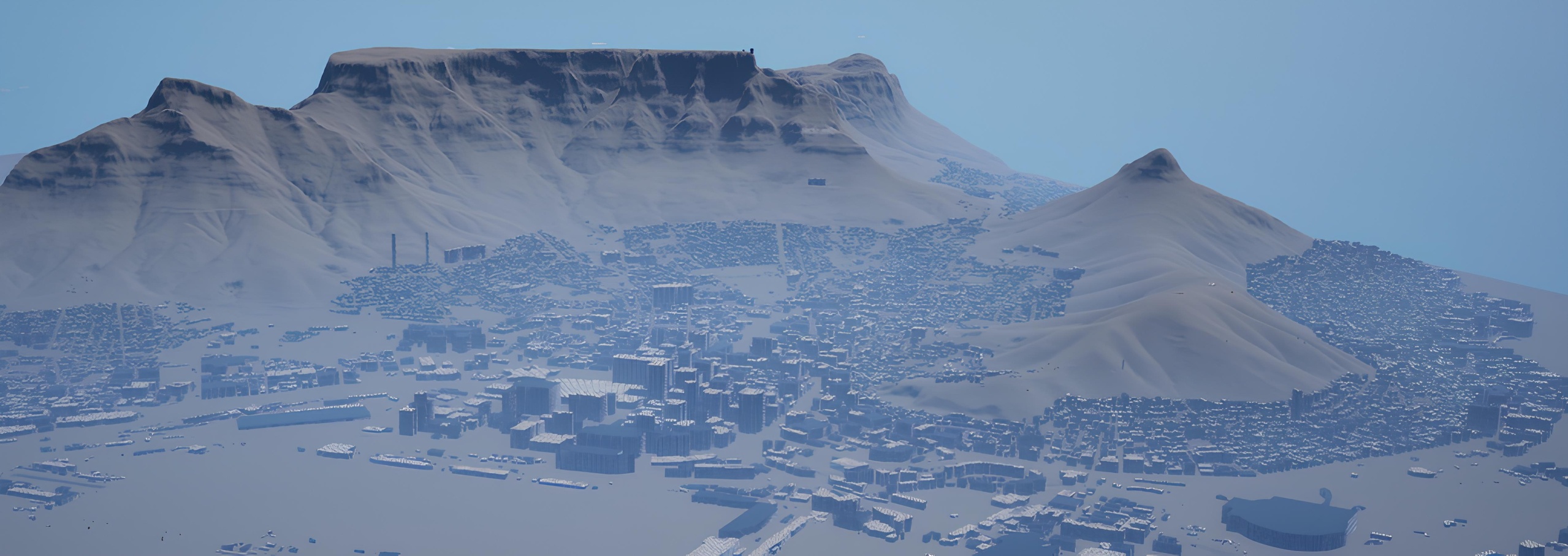 Cape Town terrain, buildings and roads generated by GeoScape in Unreal Editor